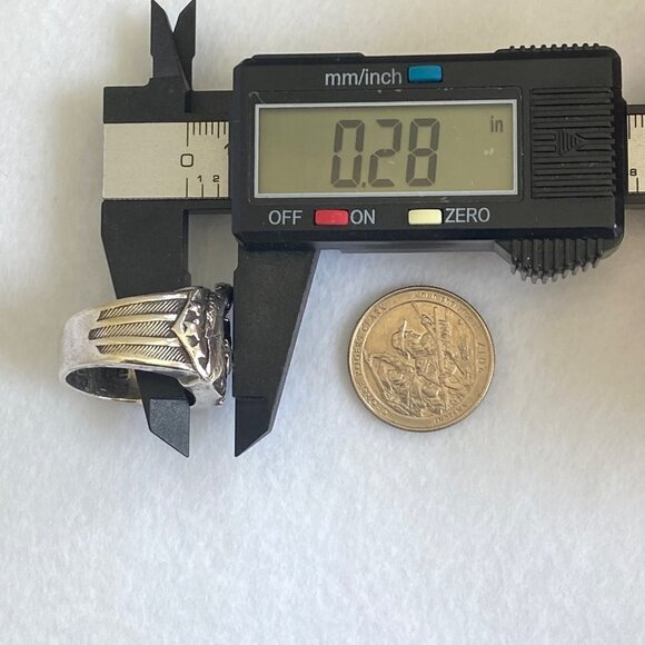 Sterling Silver 925 BGE Heavy Black Onyx Motorcycle Eagle Wide Band Ring Sz 9.5 - Picture 15 of 16